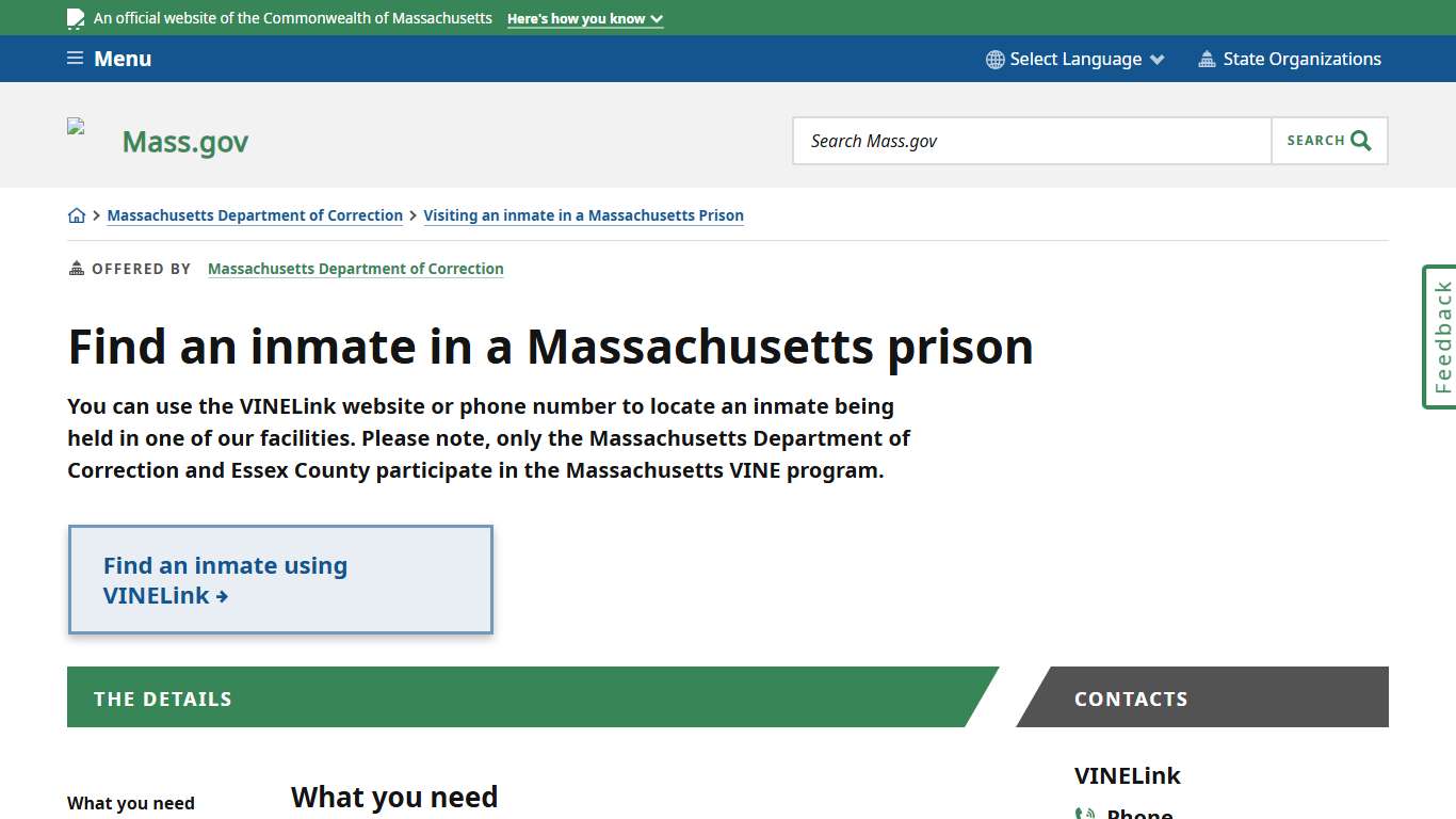 Find an inmate in a Massachusetts prison | Mass.gov
